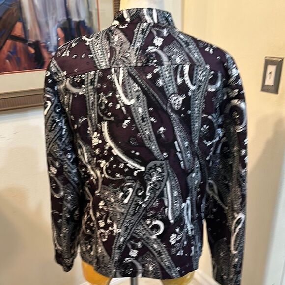 Chico's Burgundy/Black/White Paisley Pattern Jacket Size 2-Large - Picture 7 of 10